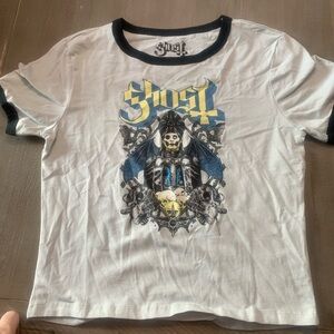 Ghost White Tee with Black and Blue Graphic